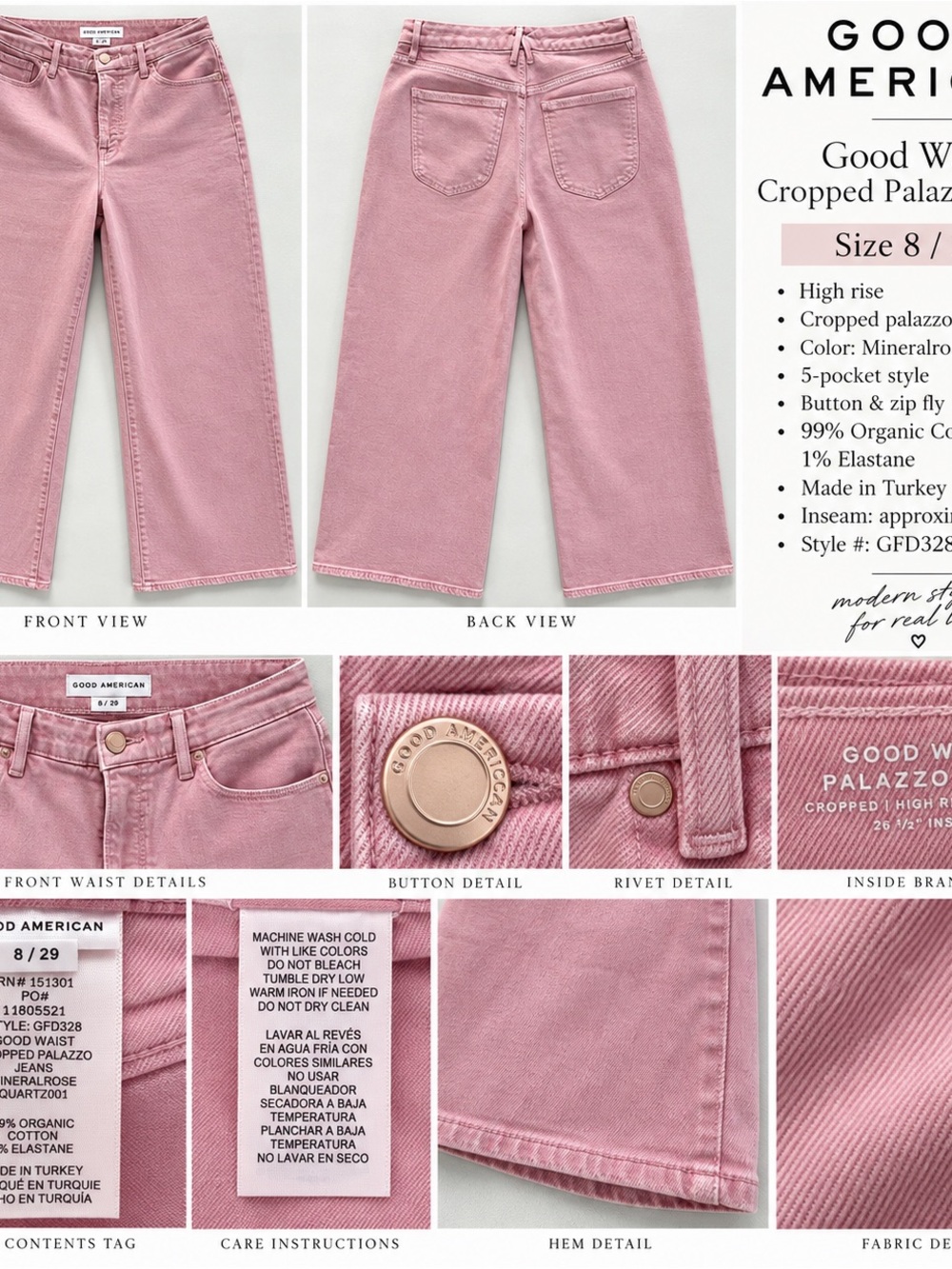 Good American Pink Cropped Palazzo Jeans